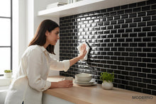Załaduj obraz do przeglądarki galerii, imozaiki.pl black glossy ceramic subway tile mosaic, 1x2 inch rectangular tiles, suitable for kitchens and bathrooms.