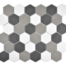 Załaduj obraz do przeglądarki galerii, Mozaika ceramiczna kolor mix szary czarny biały mat hexagon