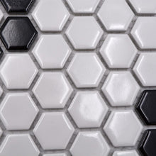 Załaduj obraz do przeglądarki galerii, Mozaika ceramiczna kolor biały czarny połysk hexagon T 35