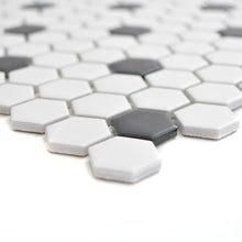 Załaduj obraz do przeglądarki galerii, Mozaika ceramiczna kolor biały czarny mat hexagon T 33 - MOZ 5511 VP