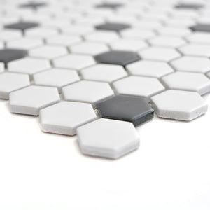Mozaika ceramiczna kolor biały czarny mat hexagon T 33