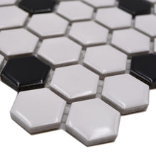 Załaduj obraz do przeglądarki galerii, Mozaika ceramiczna kolor biały czarny połysk hexagon T 36