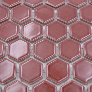 Mozaika ceramiczna kolor burgundowy połysk hexagon T 38