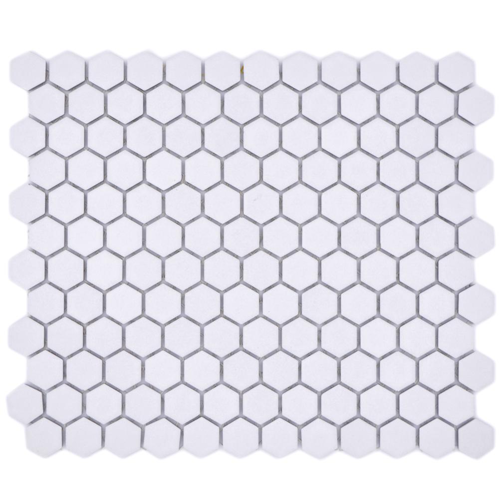 Mozaika ceramiczna kolor biały mat hexagon T7