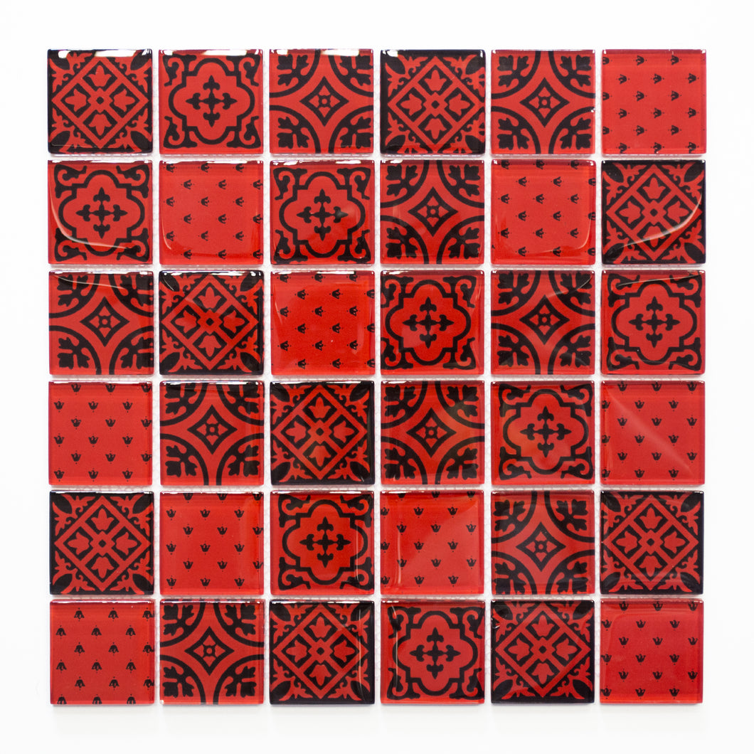MOZ 6295 VP - mozaika szklana, połysk, wym.plastra/mm: 300x300, kolor : czerwony burgund, kształt: kwadrat, mozaika ścienna