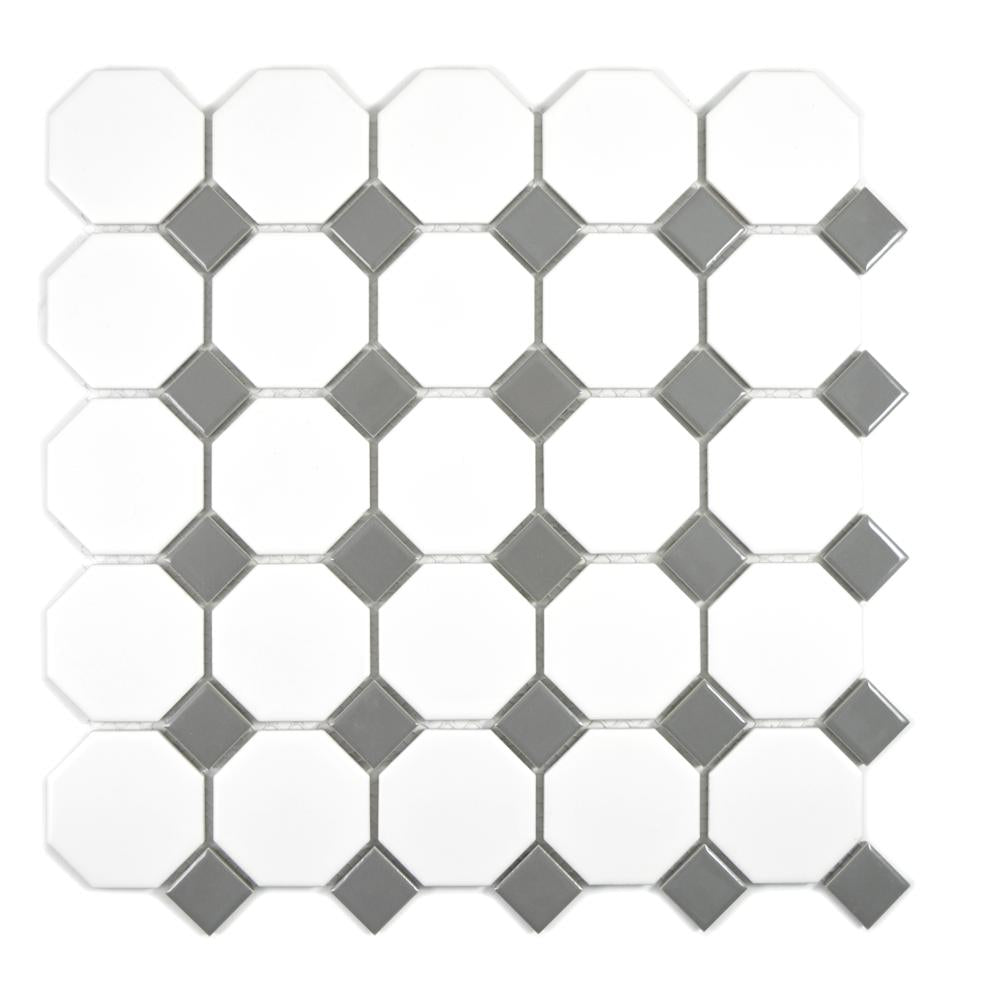 Mozaika ceramiczna kolor mix biały metal mat octagon T 110