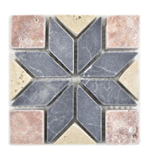 Załaduj obraz do przeglądarki galerii, Mozaika kamienna - trawertyn kolor mix beżowy czerwony czarny mat T 318