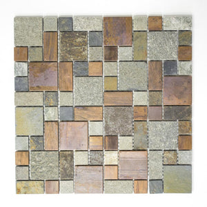 Mozaika mix kwadraty, kamień, miedź T33