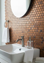 Załaduj obraz do przeglądarki galerii, imozaiki.pl copper penny round mosaic tiles for a bathroom backsplash.
