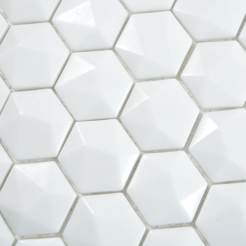 Aranżacja Mozaika szklana kolor biały mat hexagon T 500