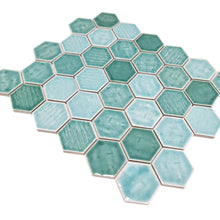 Załaduj obraz do przeglądarki galerii, Mozaika ceramiczna kolor zielony połysk hexagon T 183
