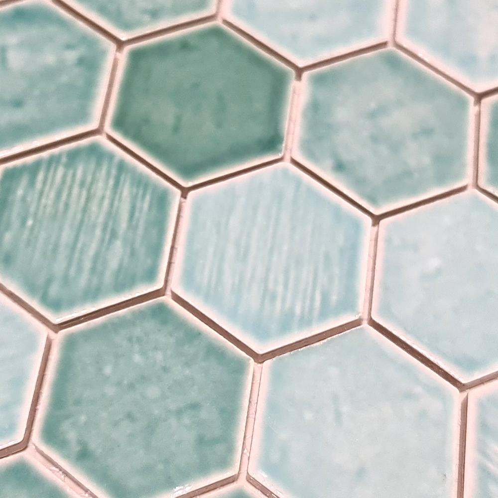Aranżacja Mozaika ceramiczna kolor zielony połysk hexagon T 183