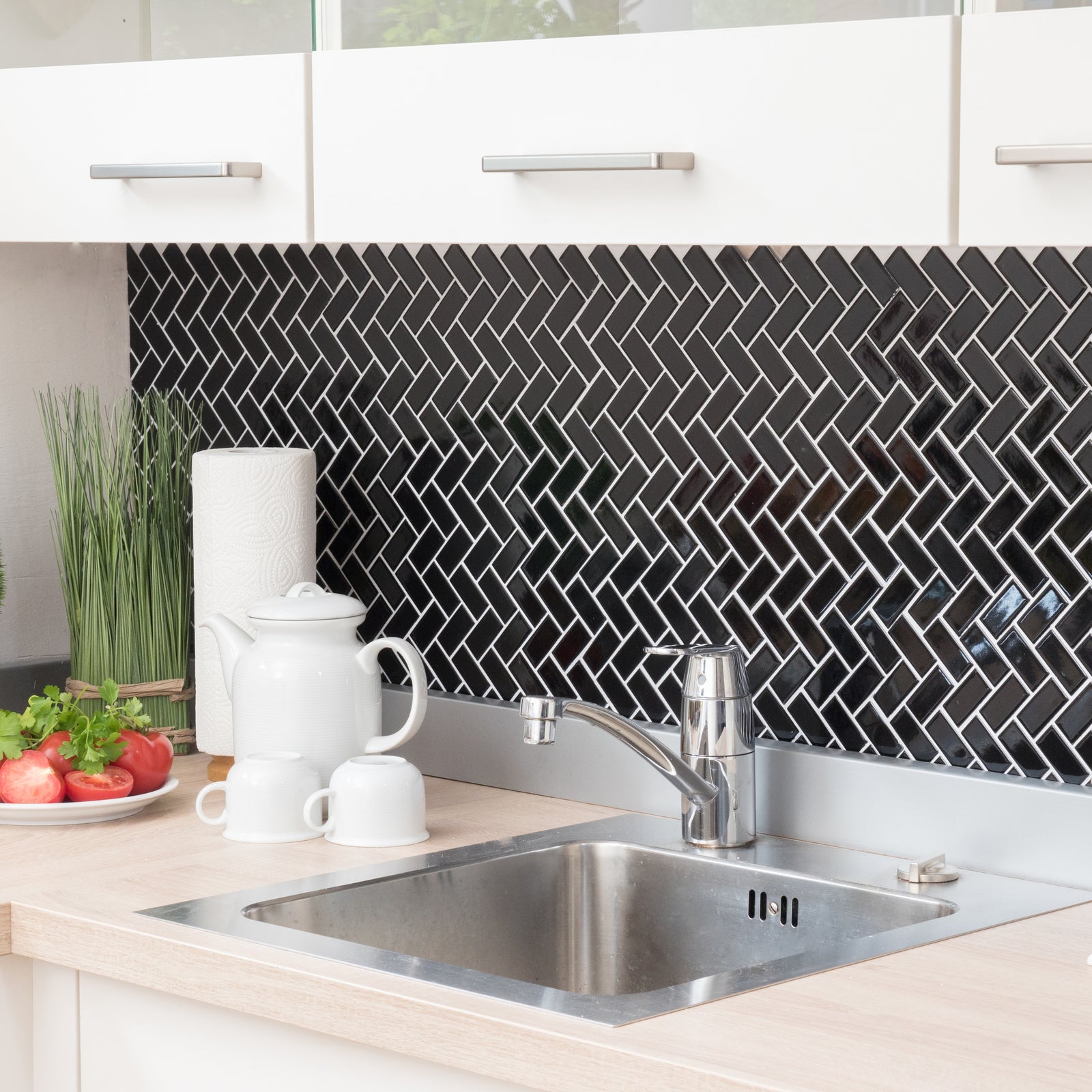 Aranżacja Mozaika ceramiczna kolor czarny połysk T 77