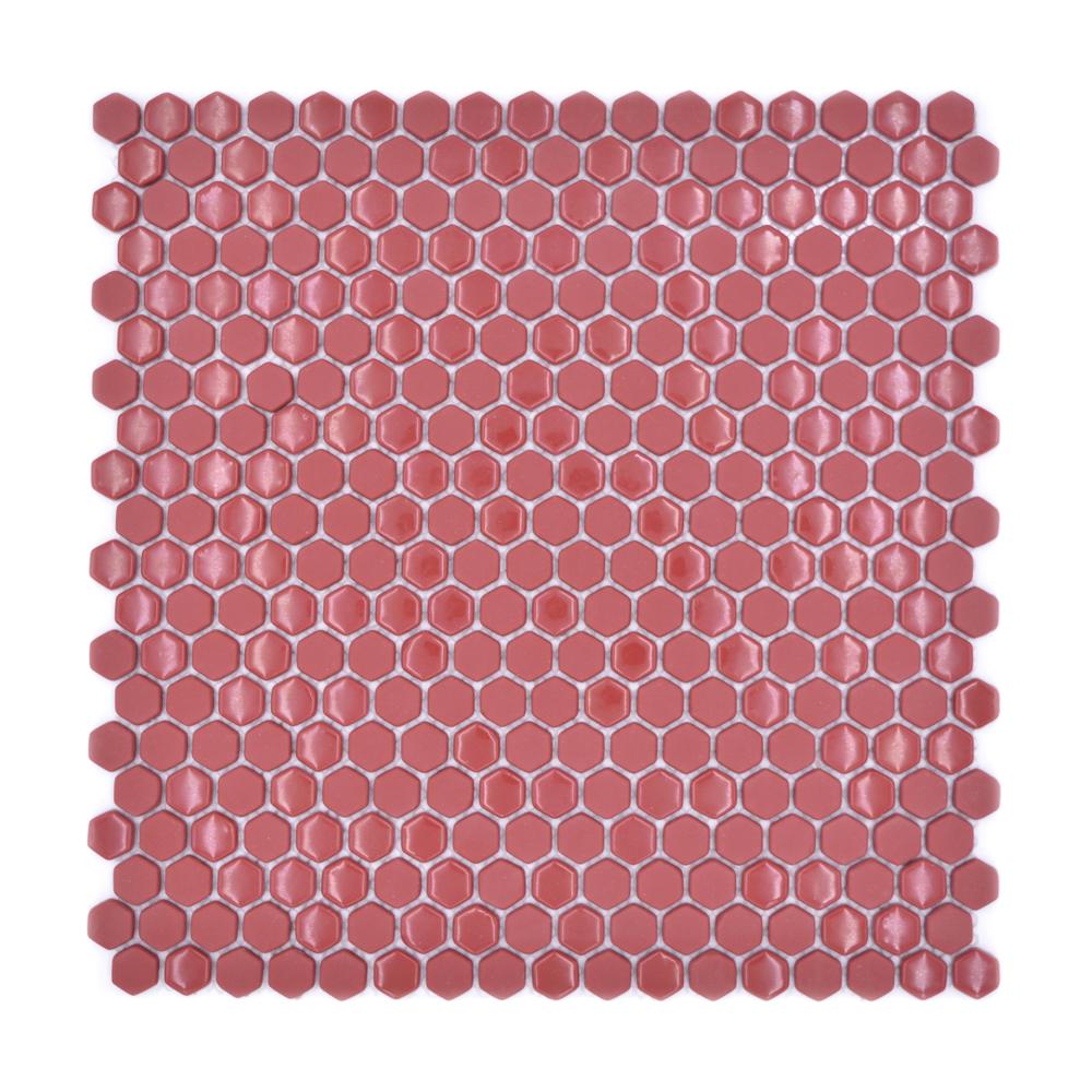 Mozaika szklana kolor czerwony mat hexagon T 517