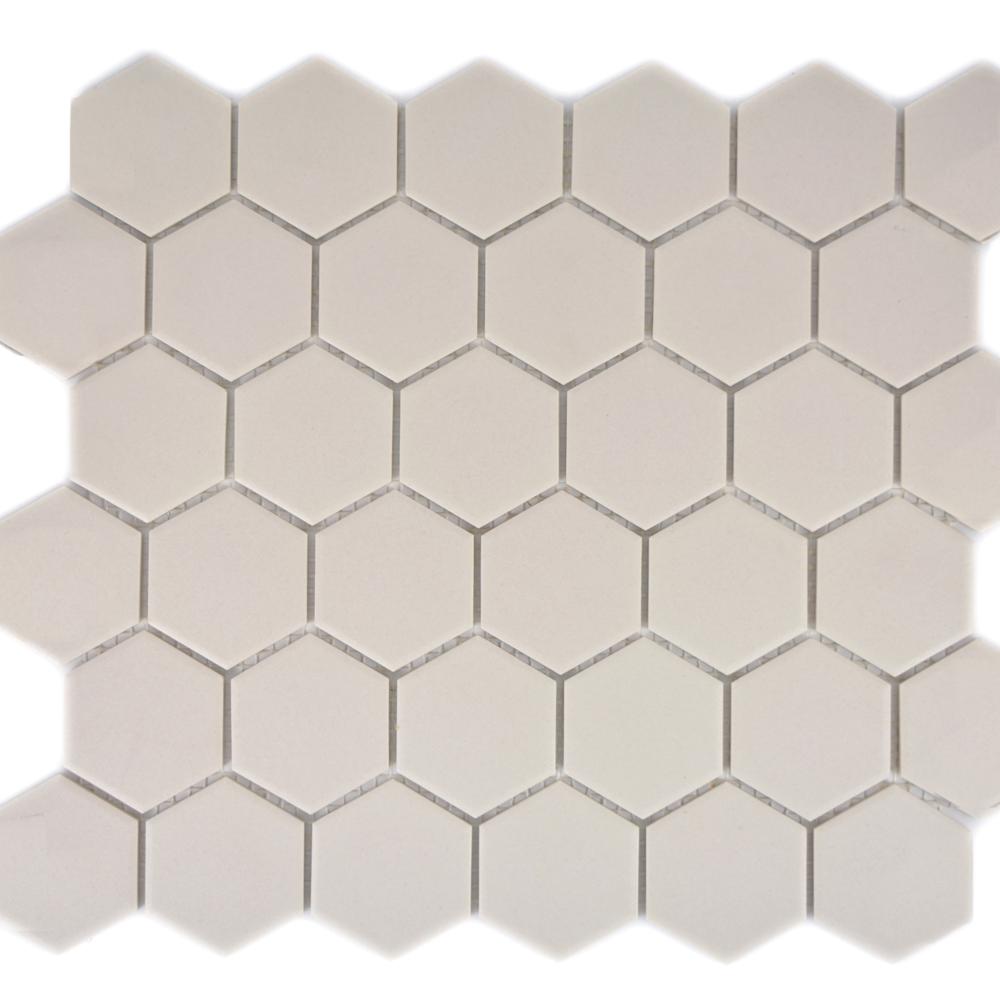 Mozaika ceramiczna kolor biały - ciemny beż mat hexagon T3