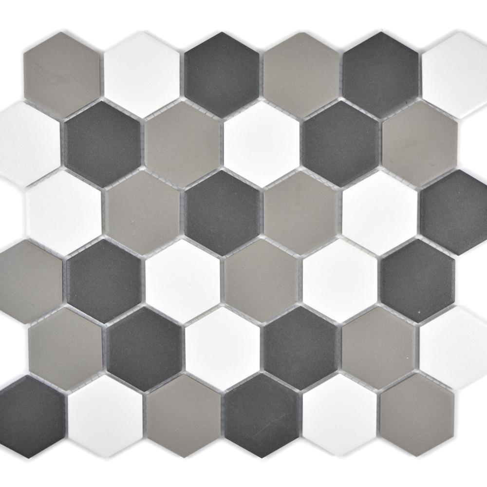 Mozaika ceramiczna kolor mix szary czarny biały mat hexagon