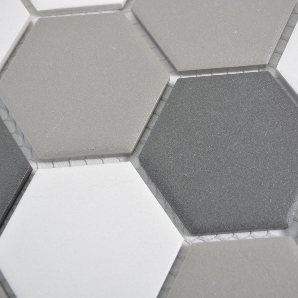 Aranżacja Mozaika ceramiczna kolor mix szary czarny biały mat hexagon