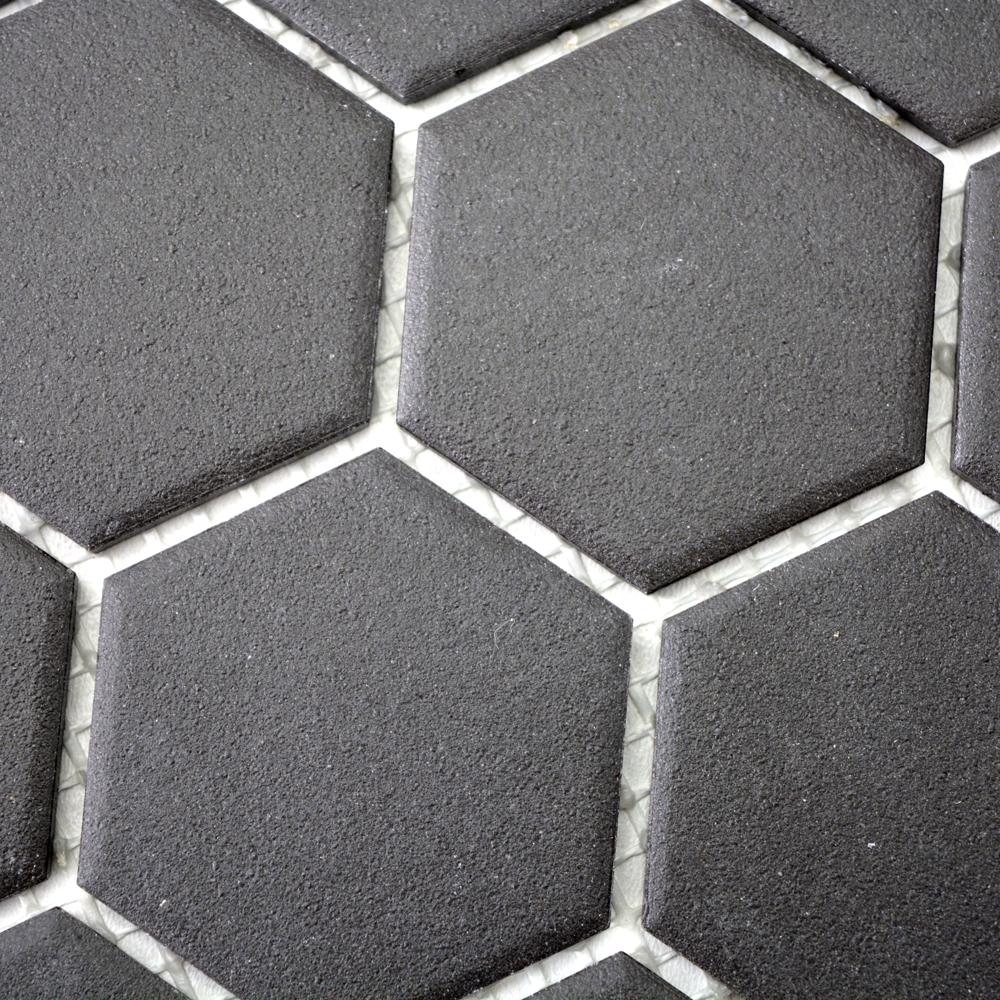 Aranżacja Mozaika ceramiczna kolor czarny mat hexagon duży
