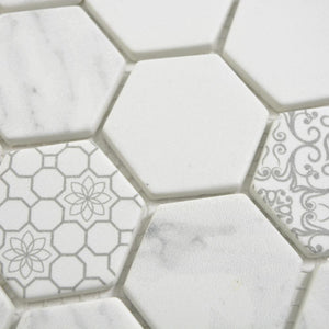Mozaika szklana kolor biały mat hexagon T 502