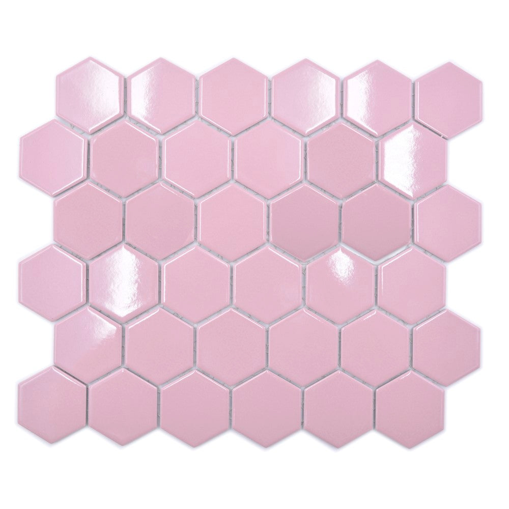 Mozaika ceramiczna kolor ciemny różowy połysk hexagon T 47