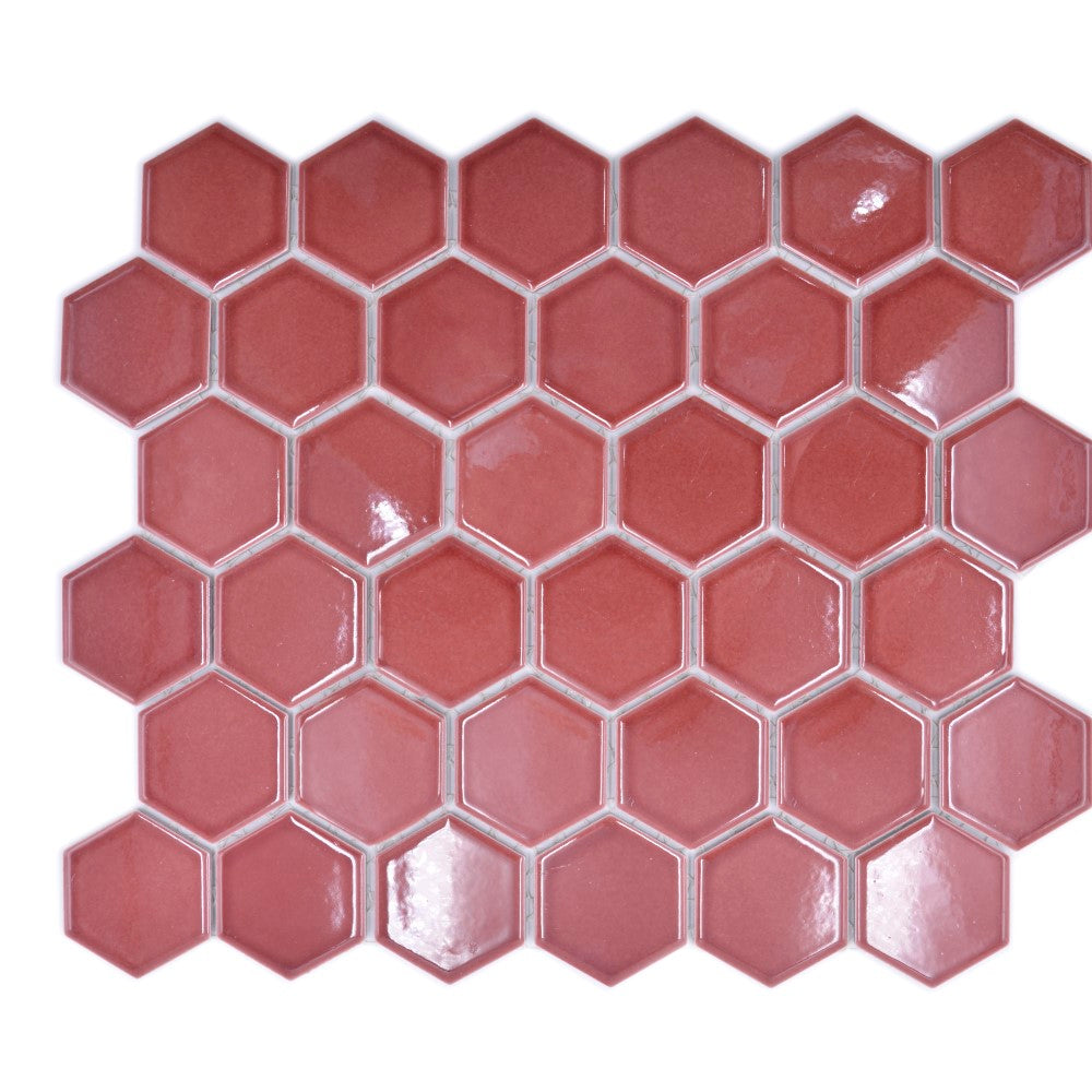 Mozaika ceramiczna kolor burgundowy połysk hexagon T 39