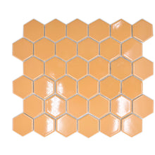 Załaduj obraz do przeglądarki galerii, Mozaika ceramiczna kolor mix brązowy kawowy pomarańczowy połysk hexagon T 118
