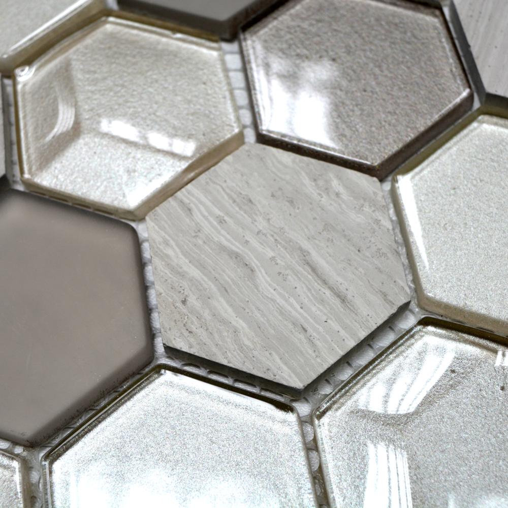 Aranżacja Mozaika mix kolor mix jany szary mat hexagon T 447