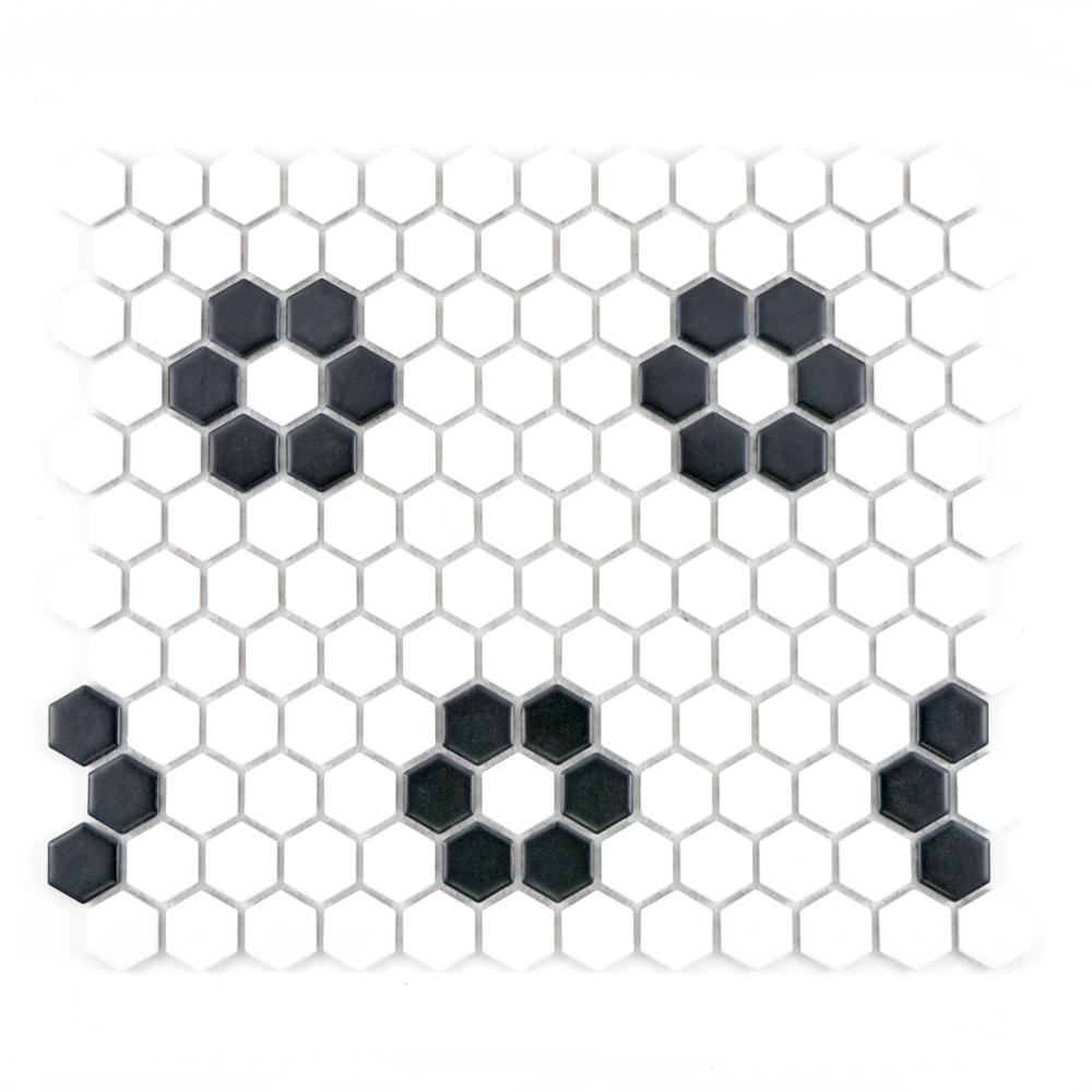 Mozaika ceramiczna kolor biały czarny mat hexagon T 32