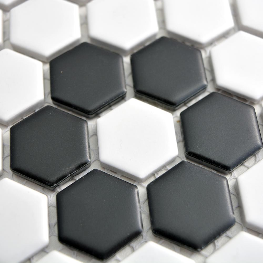 Aranżacja Mozaika ceramiczna kolor biały czarny mat hexagon T 32
