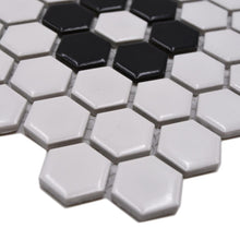 Załaduj obraz do przeglądarki galerii, Mozaika ceramiczna kolor biały czarny połysk hexagon T 35
