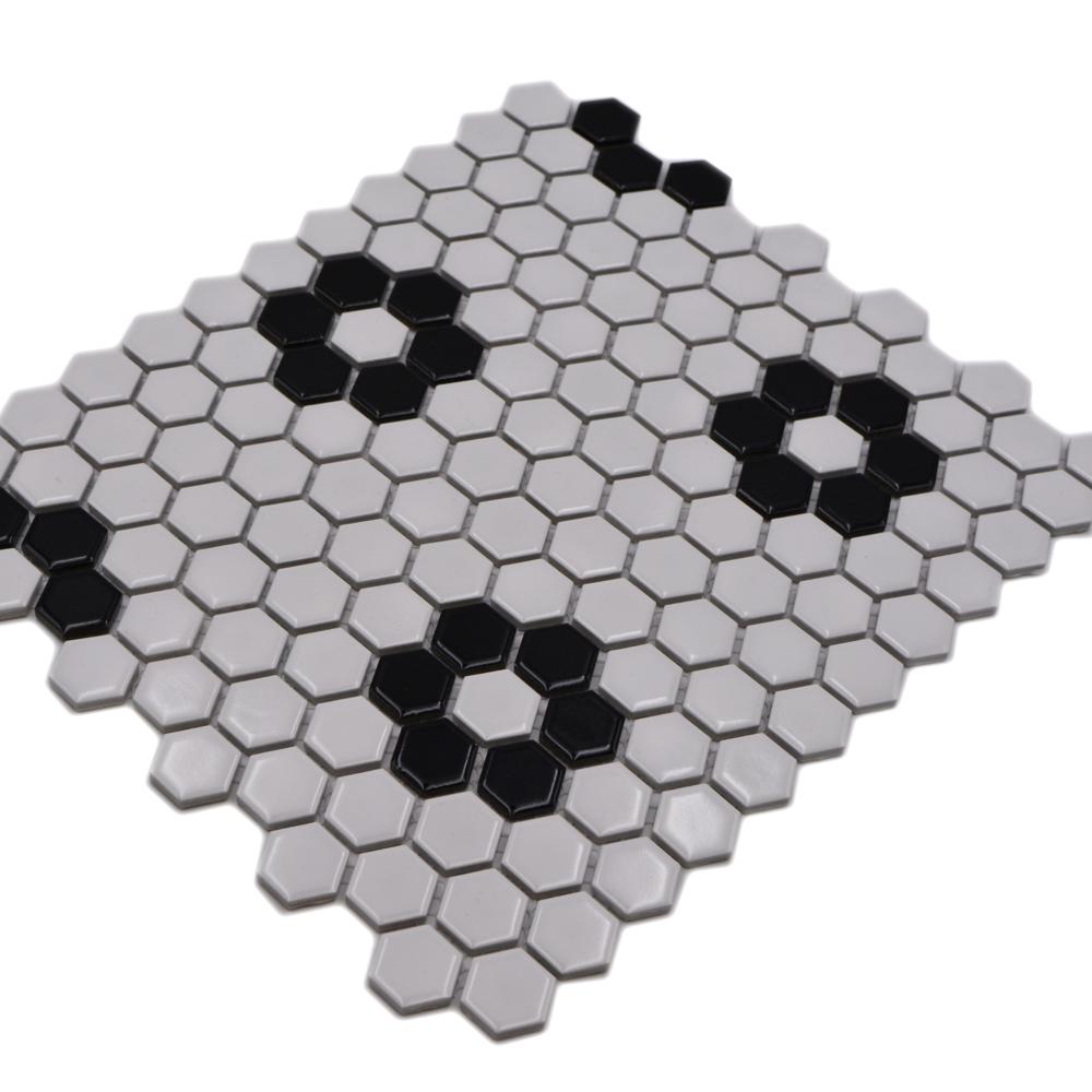 Aranżacja Mozaika ceramiczna kolor biały czarny połysk hexagon T 35