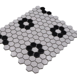 Mozaika ceramiczna kolor biały czarny połysk hexagon T 35