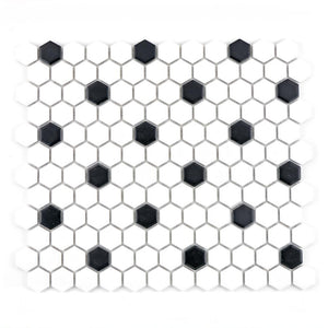 Mozaika ceramiczna kolor biały czarny mat hexagon T 33