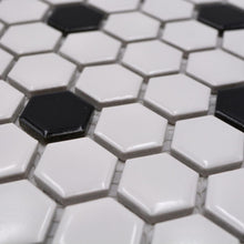 Załaduj obraz do przeglądarki galerii, Mozaika ceramiczna kolor biały czarny połysk hexagon T 36
