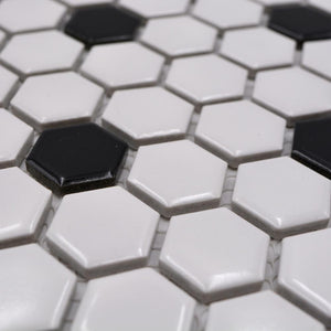 Mozaika ceramiczna kolor biały czarny połysk hexagon T 36