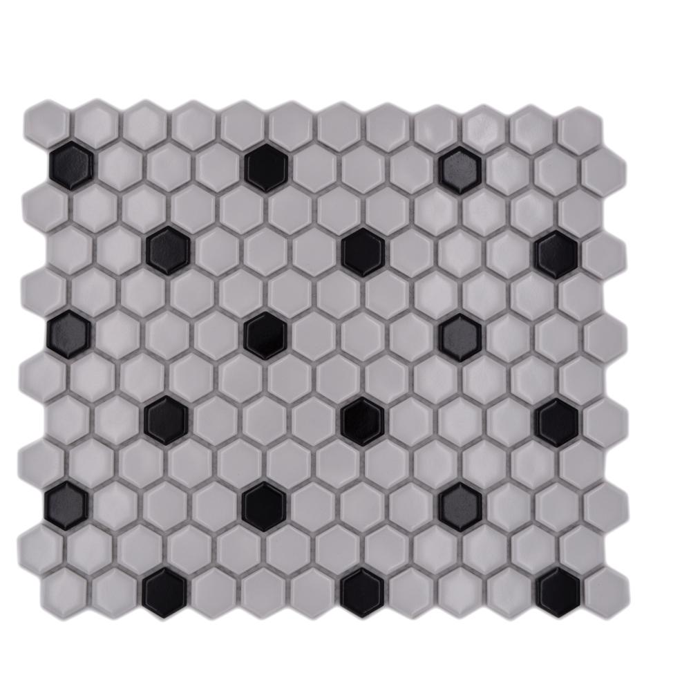 Mozaika ceramiczna kolor biały czarny połysk hexagon T 36