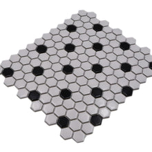 Załaduj obraz do przeglądarki galerii, Mozaika ceramiczna kolor biały czarny połysk hexagon T 36
