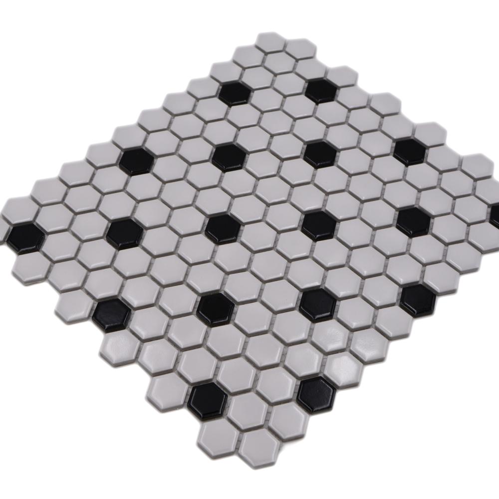 Aranżacja Mozaika ceramiczna kolor biały czarny połysk hexagon T 36