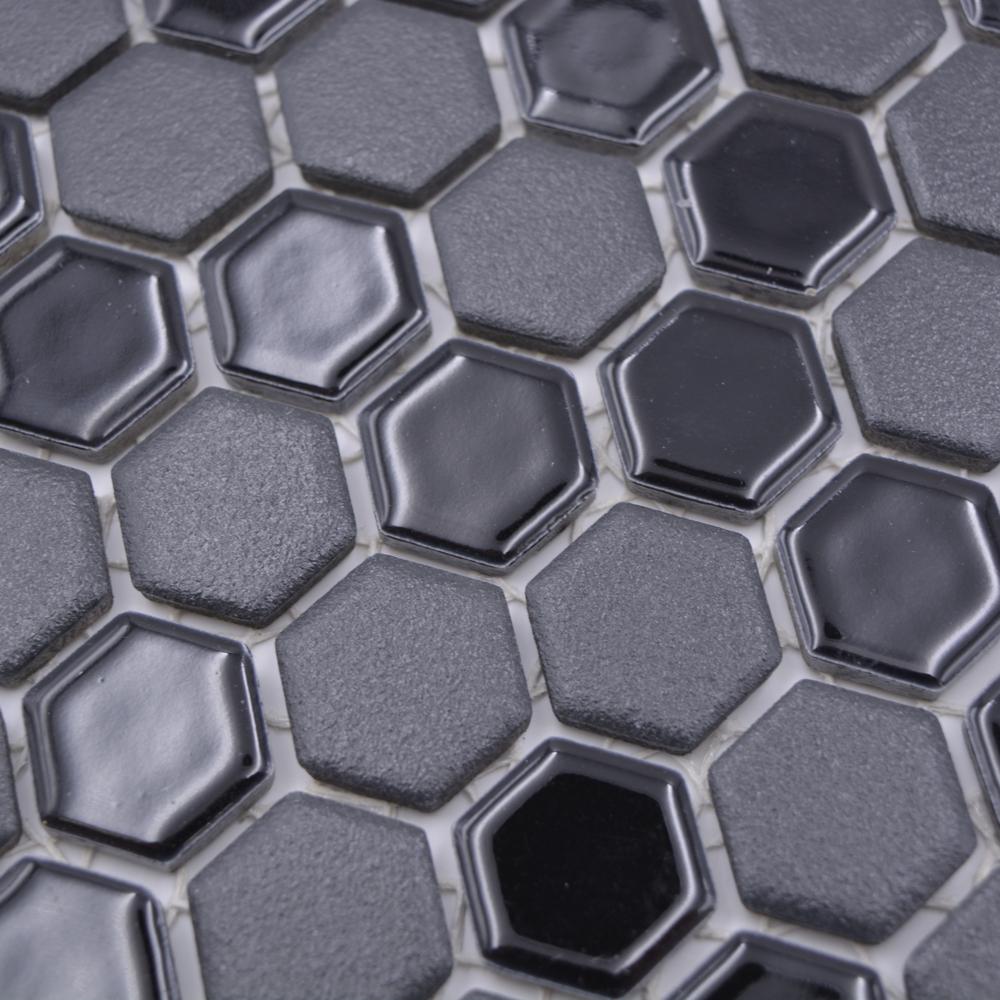 Aranżacja Mozaika ceramiczna kolor czarny mat hexagon T 59