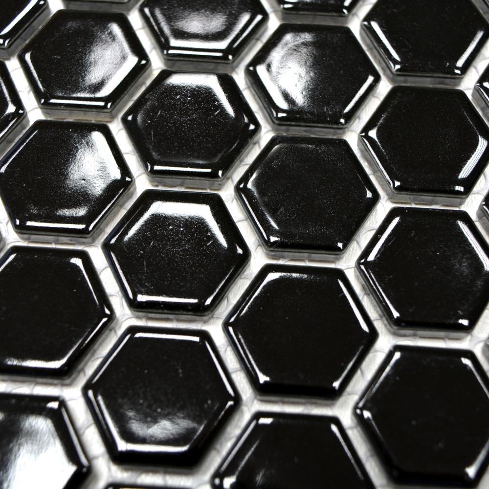 Aranżacja Mozaika ceramiczna kolor czarny połysk hexagon T 91