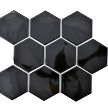 Załaduj obraz do przeglądarki galerii, Mozaika ceramiczna kolor czarny połysk hexagon T 92
