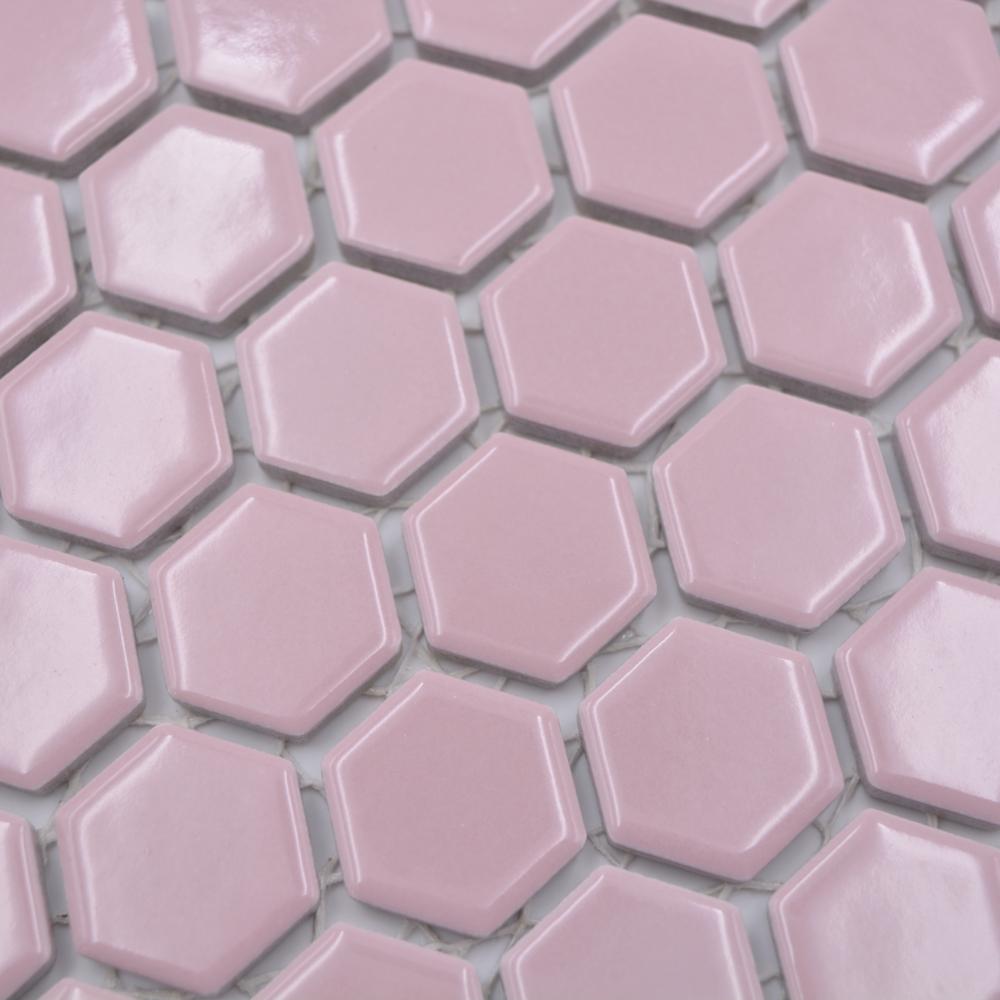 Aranżacja Mozaika ceramiczna kolor ciemny różowy połysk hexagon T 46