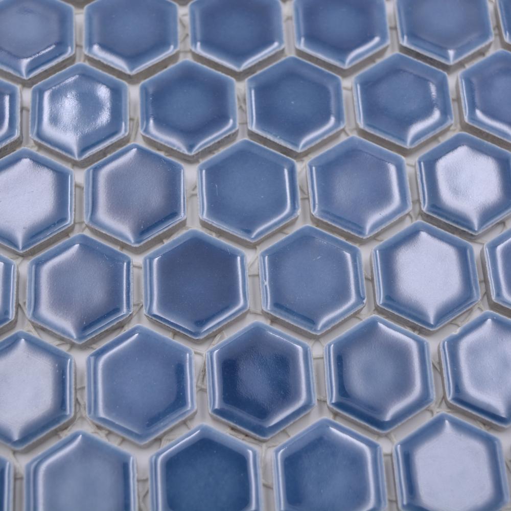 Aranżacja Mozaika ceramiczna kolor niebieski połysk hexagon T 150