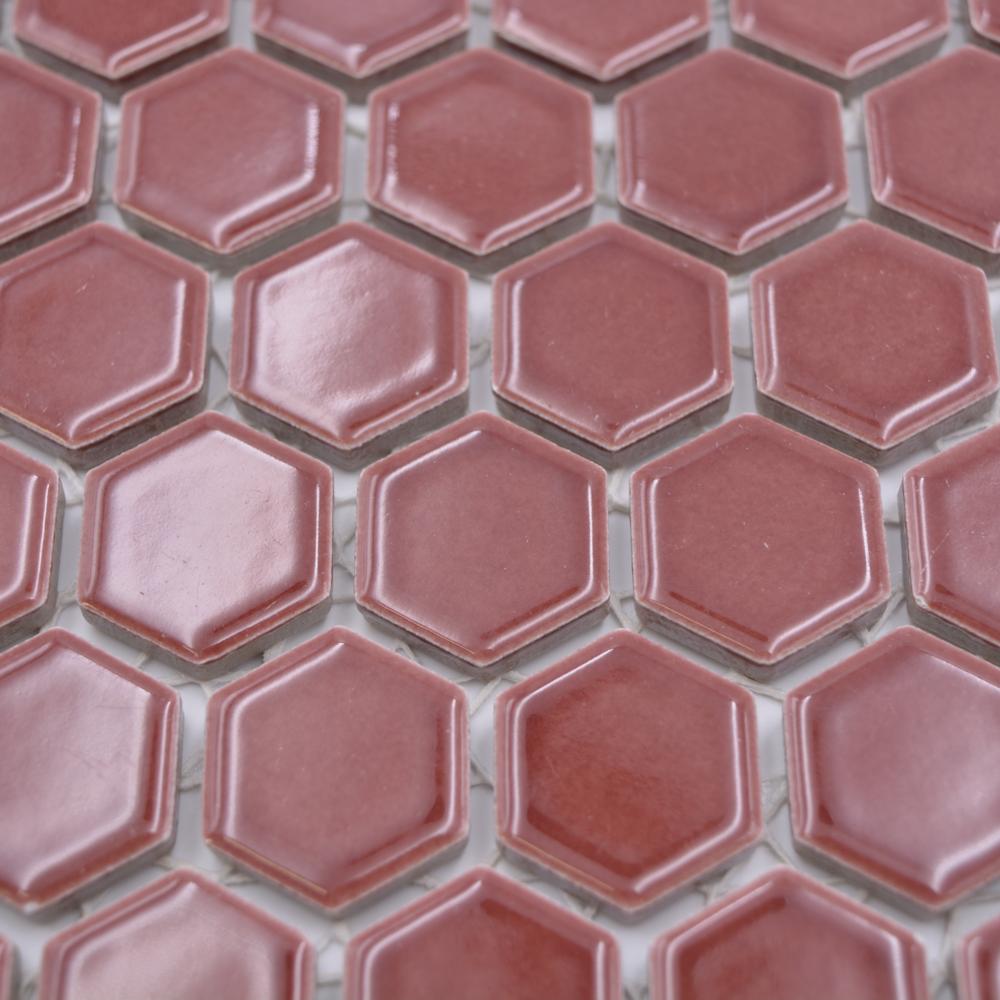 Aranżacja Mozaika ceramiczna kolor burgundowy połysk hexagon T 38