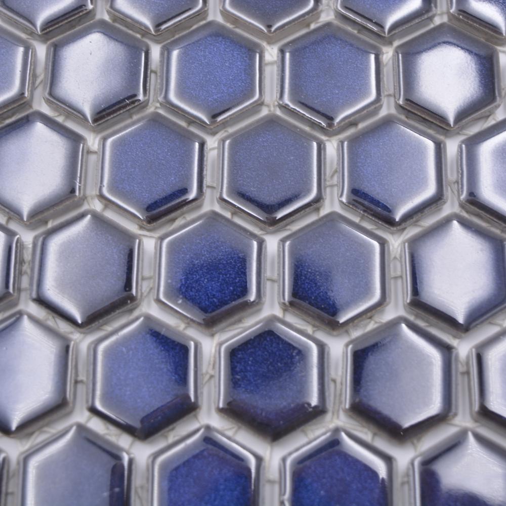 Aranżacja Mozaika ceramiczna kolor niebieski błakitny kobaltowy połysk hexagon T 154