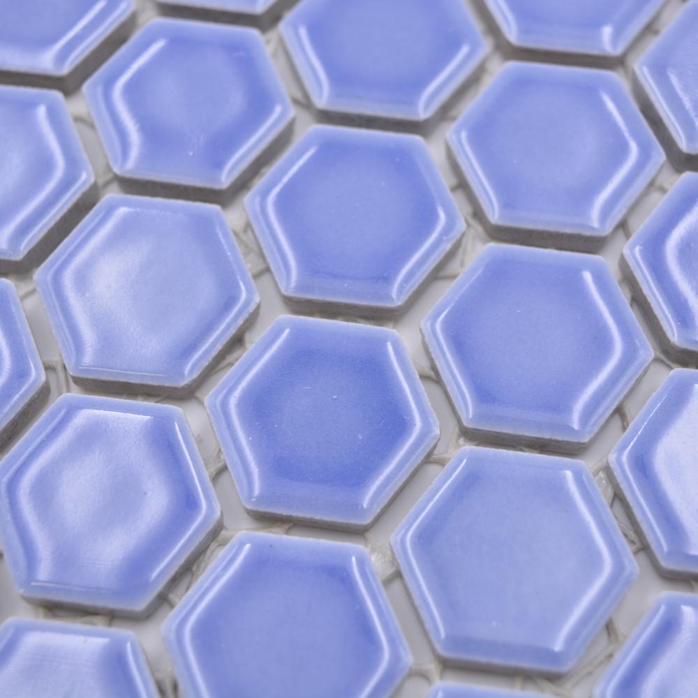 Aranżacja Mozaika ceramiczna kolor jasny niebieski połysk hexagon T 97