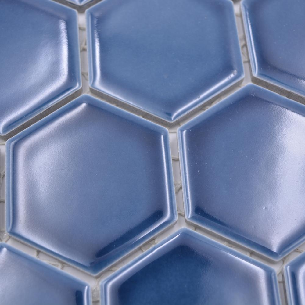 Aranżacja Mozaika ceramiczna kolor niebieski połysk hexagon T 151