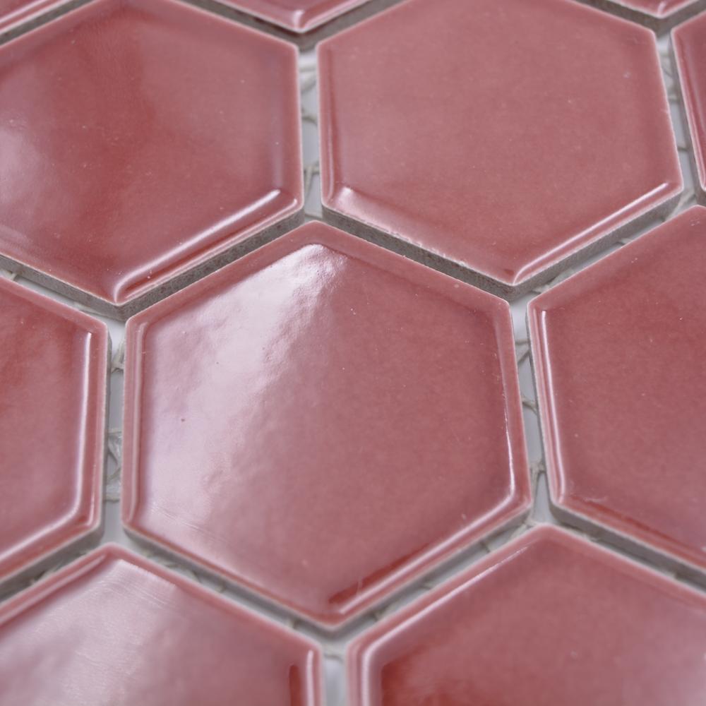 Aranżacja Mozaika ceramiczna kolor burgundowy połysk hexagon T 39