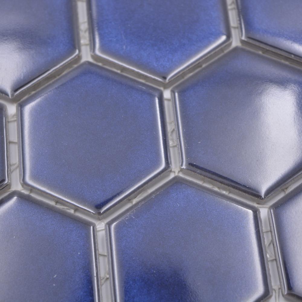 Aranżacja Mozaika ceramiczna kolor niebieski błakitny kobaltowy połysk hexagon T 155