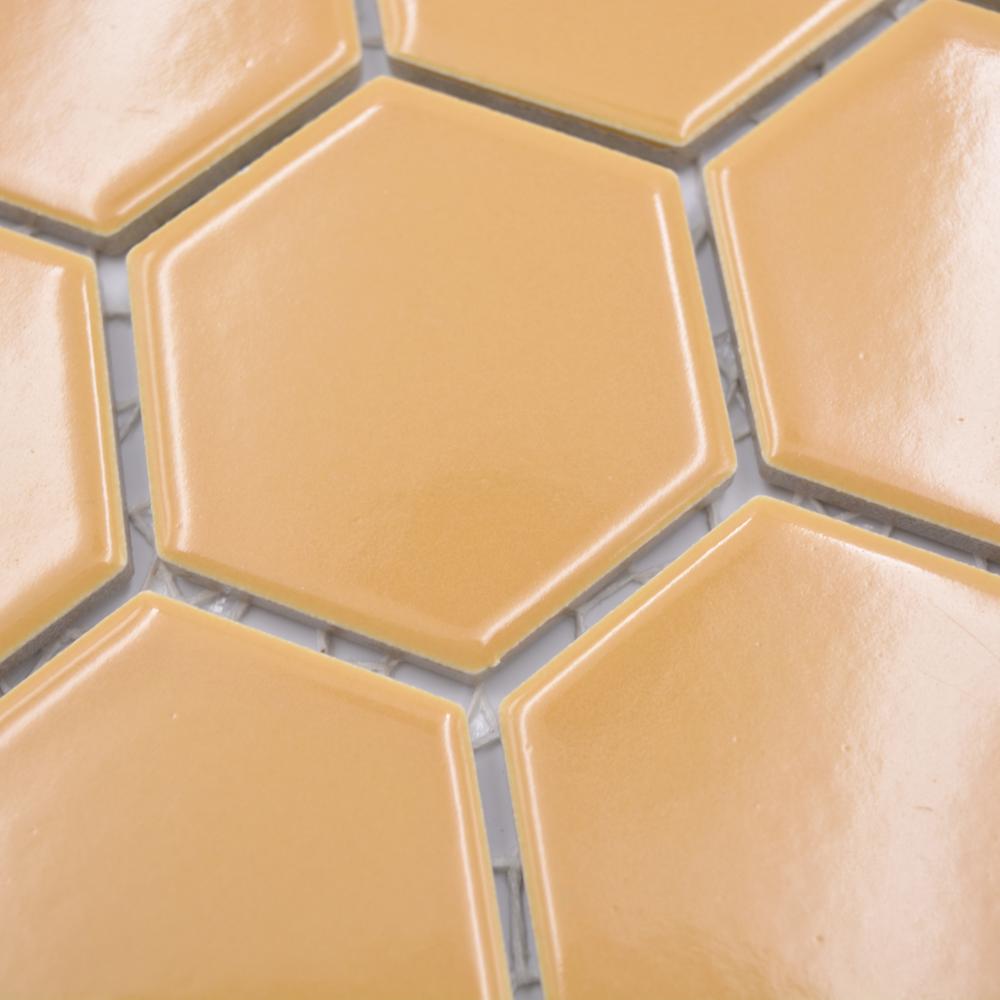 Aranżacja Mozaika ceramiczna kolor mix brązowy kawowy pomarańczowy połysk hexagon T 118
